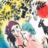 CHAGALL "Lovers With Red Sun", 1960 chagall-lovers-red-sun-1960